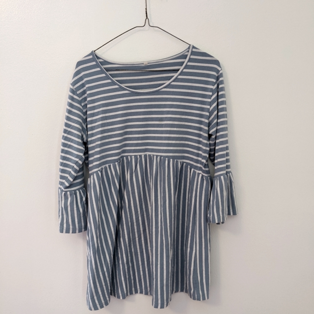 Blue and White Maternity Top